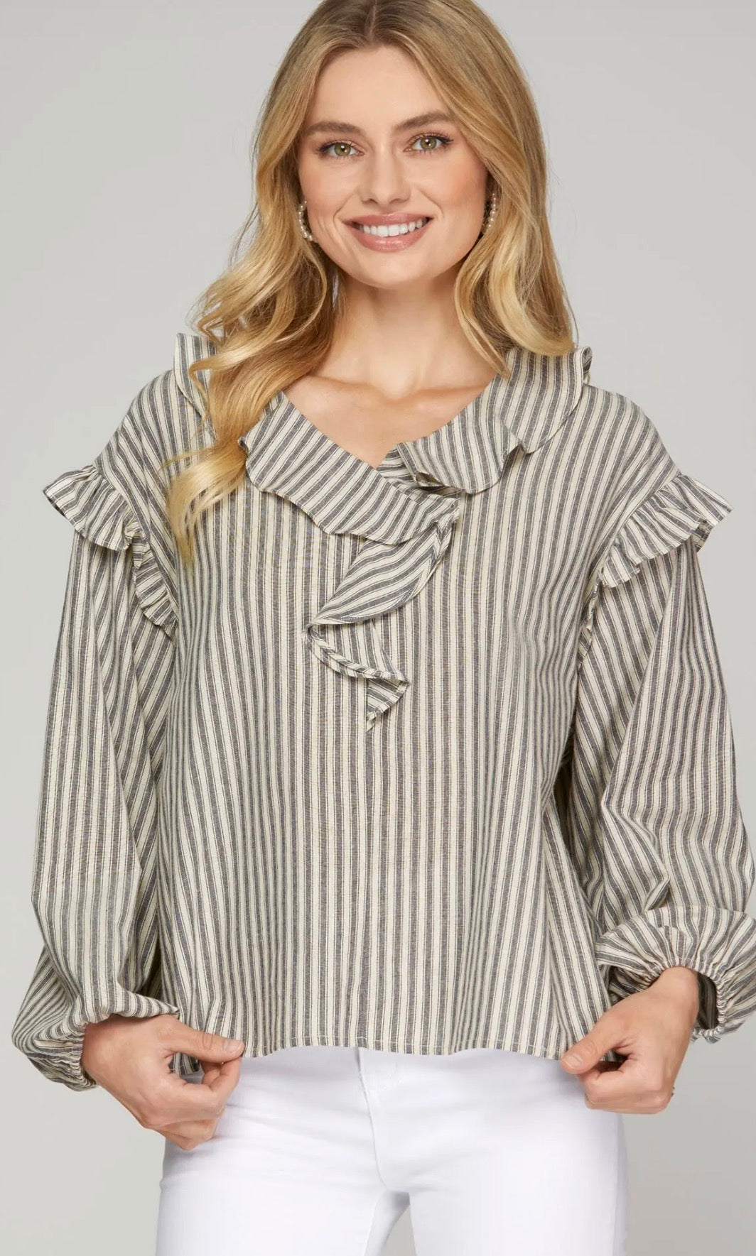 Long Sleeve Ruffle Stripe Top