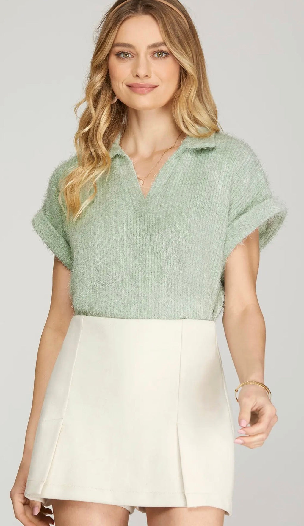 Sage Fuzzy Knit Top