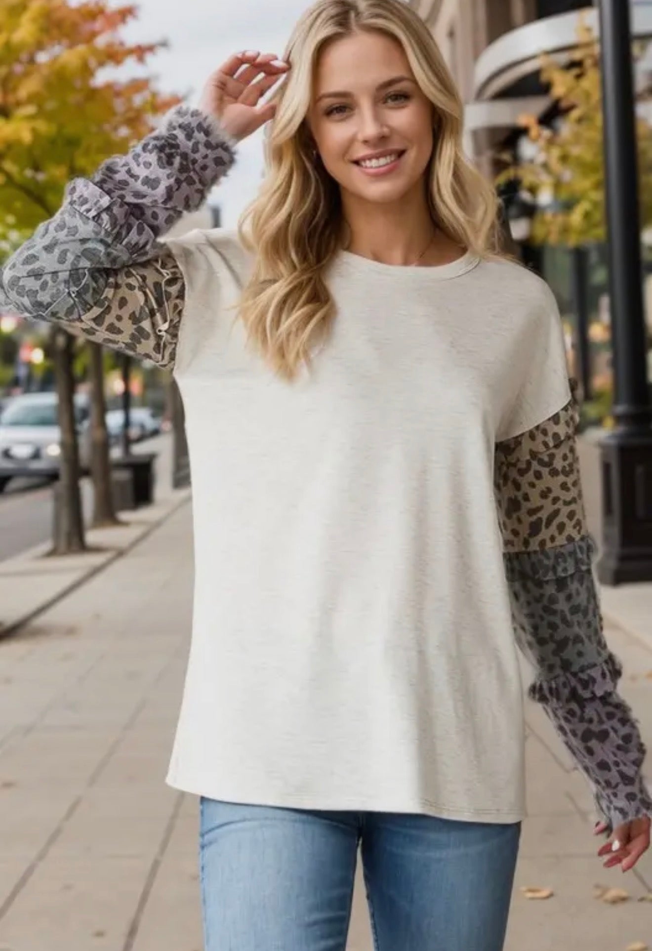 Leopard Ruffle Sleeve Long Sleeve
