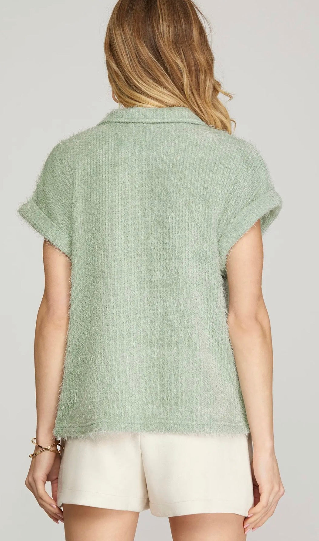 Sage Fuzzy Knit Top