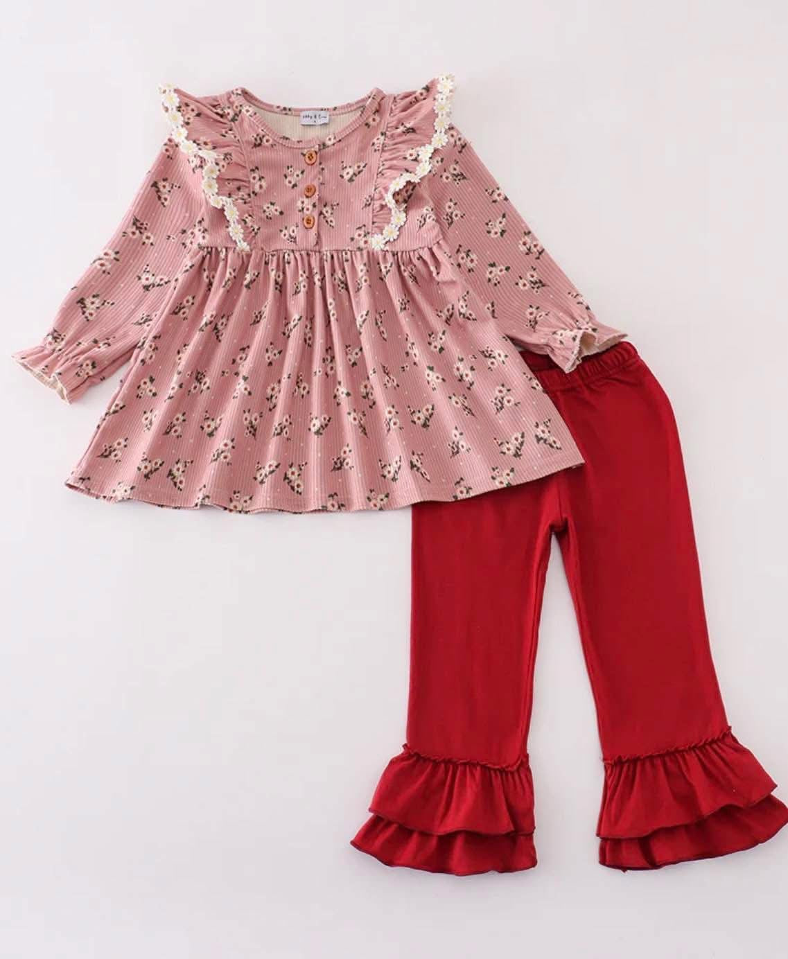 Maroon Floral Pants Set