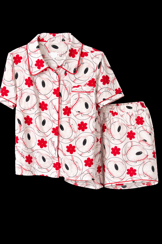 Girls Baseball Pajama Short Set