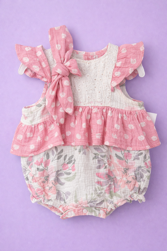 Pink Floral Ruffle Bubble with headband
